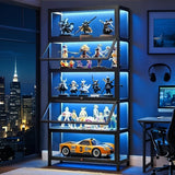 qeknxks Display Cabinet with Acrylic Doors, 5-Tier Bamboo Curio Display Cabinet, Display Cases for Figurine, Toy Organizers Rack & Display Shelf, Kids Bookcase for Home Office, Playroom, Living Room qeknxks