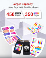 EaseFusion 245XL 246XL Combo Pack Replacement for Canon Ink 245 246 PG-245 XL PG-245XL Black Color Ink Cartridges for Canon Pixma MX490 MX492 MG2522 TR4520 TS3322 TS202 MG2500 TS3122 TR4500 Printer EaseFusion