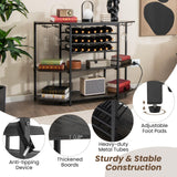 COSTWAY Rustic Grey 3-Tier Wine Bar Cabinet with Charging Station and Ample Storage COSTWAY