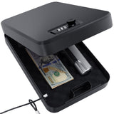 Portable Gun Safe for Pistols, Small Handgun Lock Box with Combination Lock or Key Lock, Portable Travel Pistol Safe for Travel, Home, Car (Large-com) PACOLO