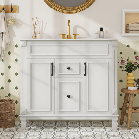 Sweetcrispy 36" Bathroom Vanity with Sink, Bathroom Storage Vanity Sink with 2 Doors& 2 Drawers, Farmhouse Wooden Free Standing Bathroom Cabinet with Sink, Easy Assembly, NO Mirror Faucet (White) Sweetcrispy