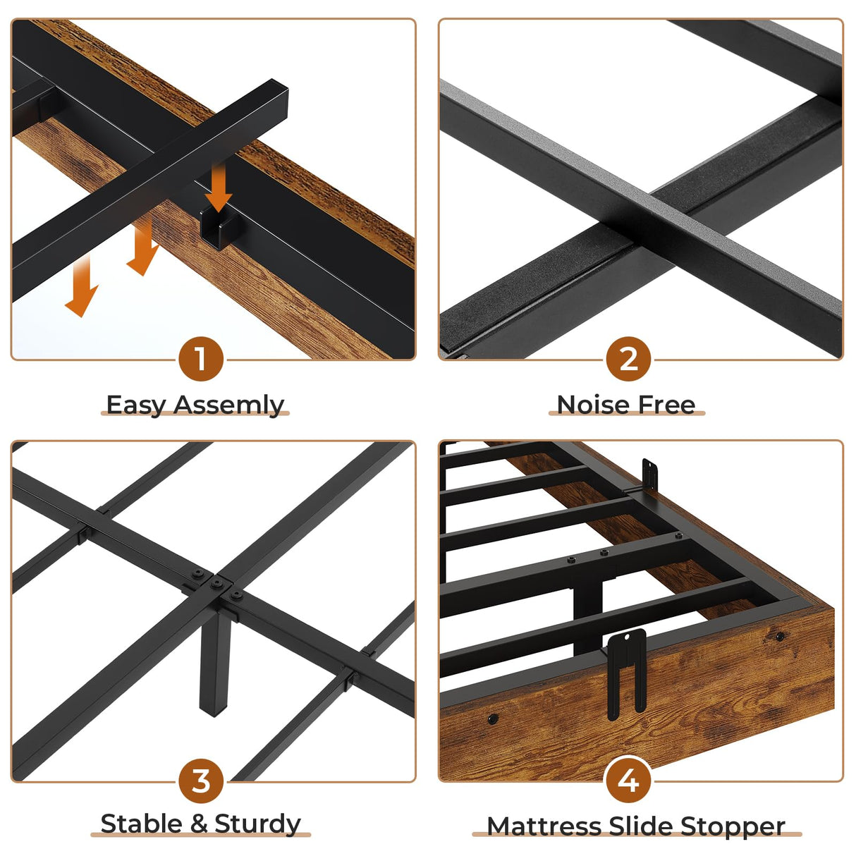 BTHFST Queen Size Floating Bed Frame with LED Lights - Industrial Style Wooden & Metal Platform Bed, Noise-Free & Easy Assembly BTHFST