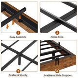 BTHFST Queen Size Floating Bed Frame with LED Lights - Industrial Style Wooden & Metal Platform Bed, Noise-Free & Easy Assembly BTHFST