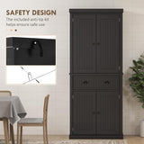 HOMCOM 72" Kitchen Pantry Storage Cabinet, Traditional Freestanding with 4 Doors and 3 Adjustable Shelves, Large Central Drawer, Beadboard,Black HOMCOM