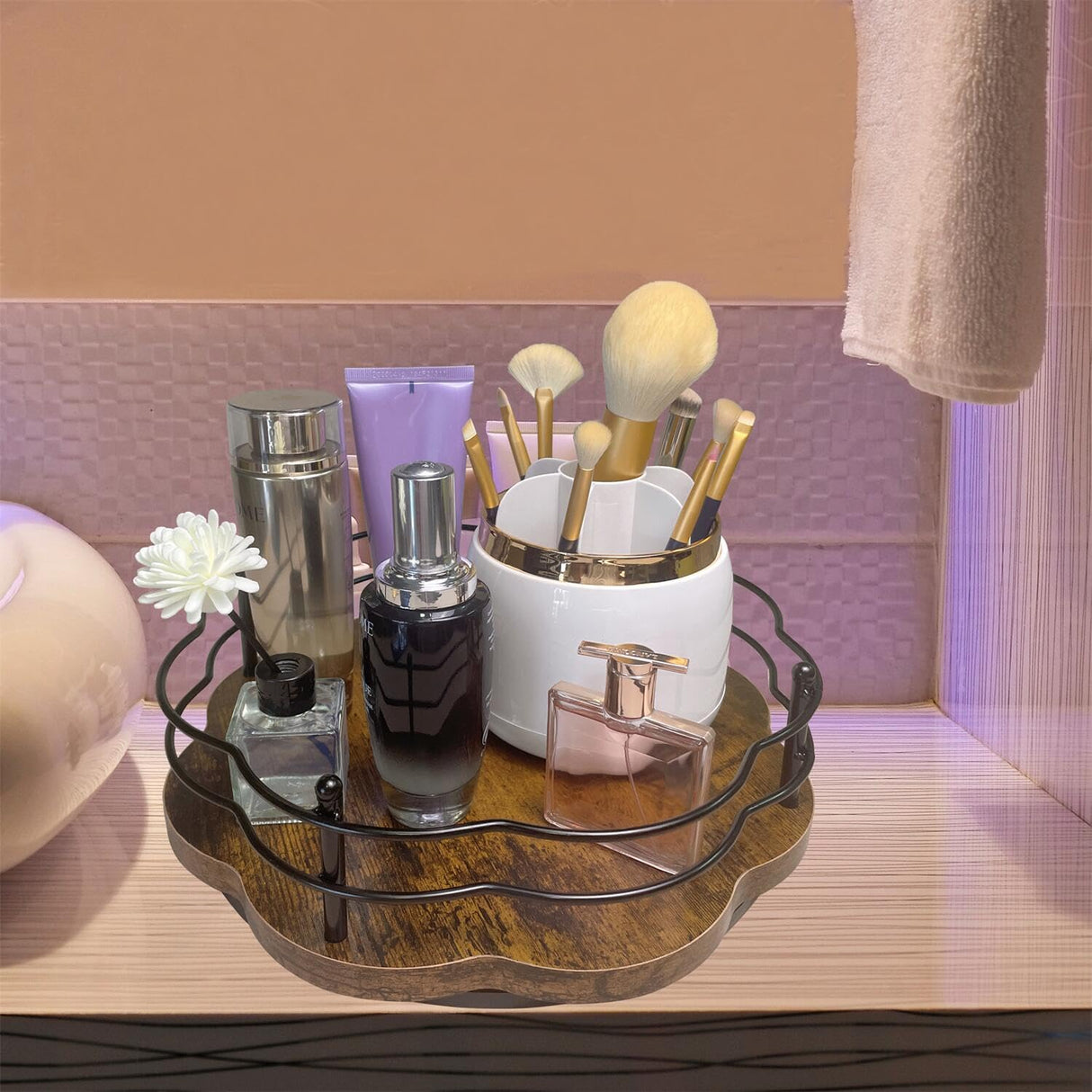 BaiWinlar 12" Wood Lazy Susan Turntable Organizer, 360°Rotating Non-Slip Lazy Susan Spice Rack Organizer with Higher Edge for Table Top Cabinet Kitchen Countertop Dining Table Coffee Bar Storage BaiWinlar