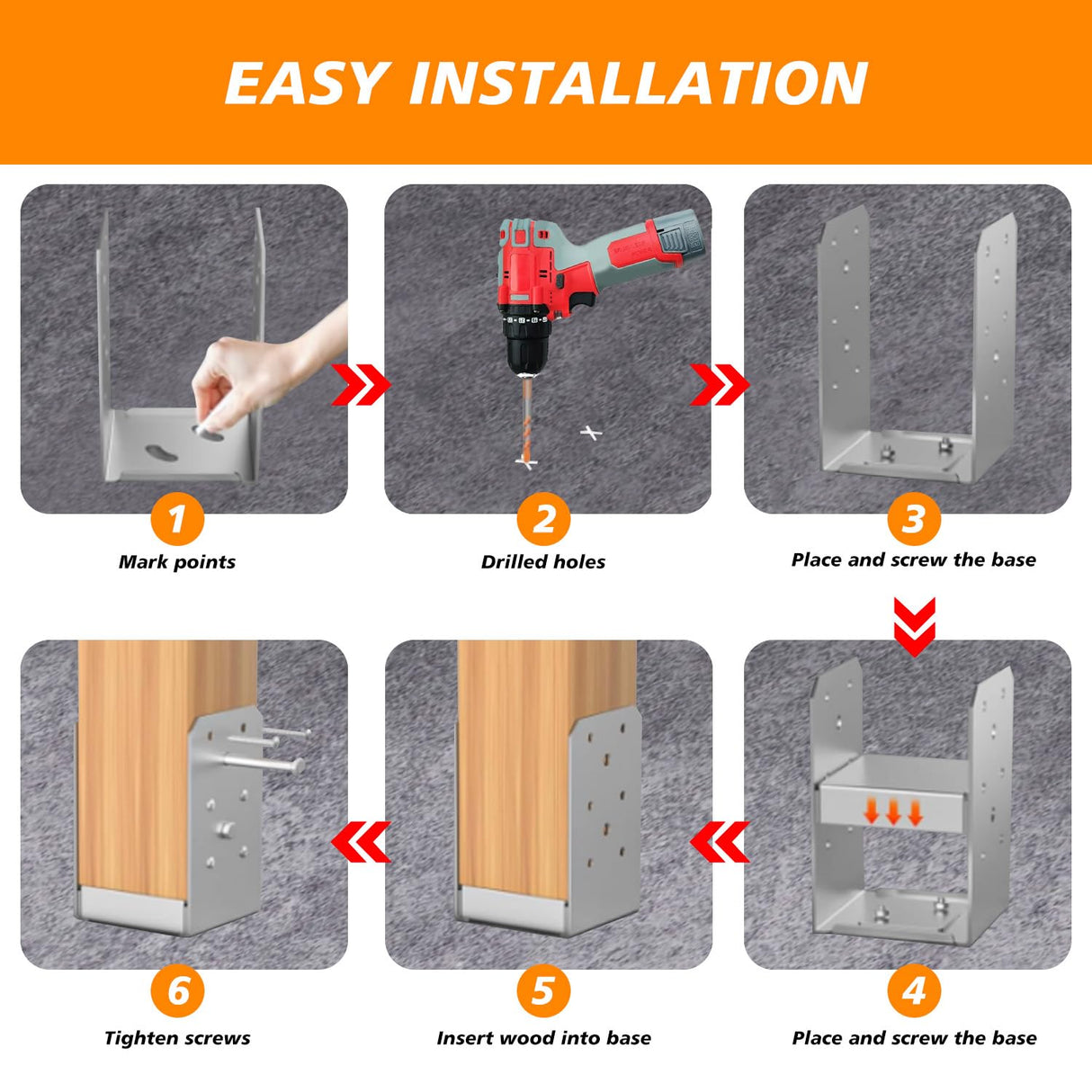 4"x4" Post Base Bracket (Internal 3.5"x3.5")，4 Pcs Stainless Steel Adjustable Post Base，Concrete Post Anchor for Deck，Pavilion, Railing, Porch Support MEWSDEN