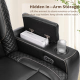 ANJ Modular Power Recliner Set: 5-Seat Home Theater Seating with 2 Loveseats (Center Console & Fixed Middle), LED Lights, USB Charging, Faux Leather for Living Room (Black) ANJ