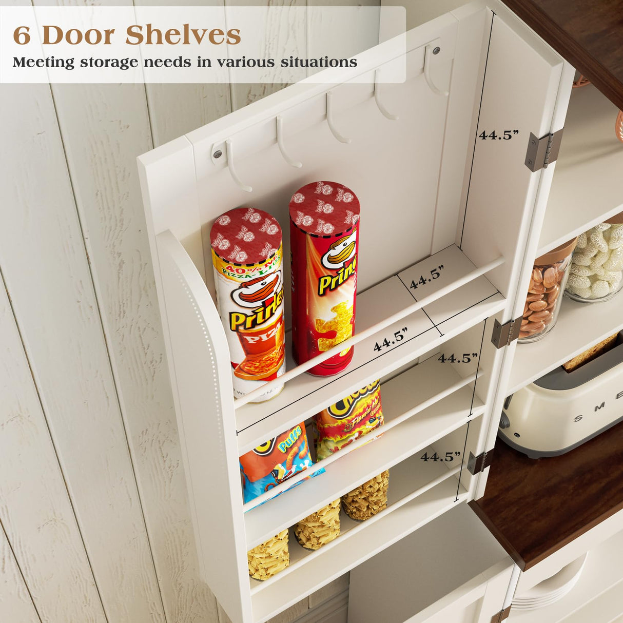 SYESWAY Kitchen Pantry Cabinet, 71”Tall Storage Cabinet with Glasses Rack, 10 Hooks, 6 Door Shelves, Freestanding Cupboard with Barn Doors, Pantry Cabinets for Kitchen, Dining Room, White SYESWAY