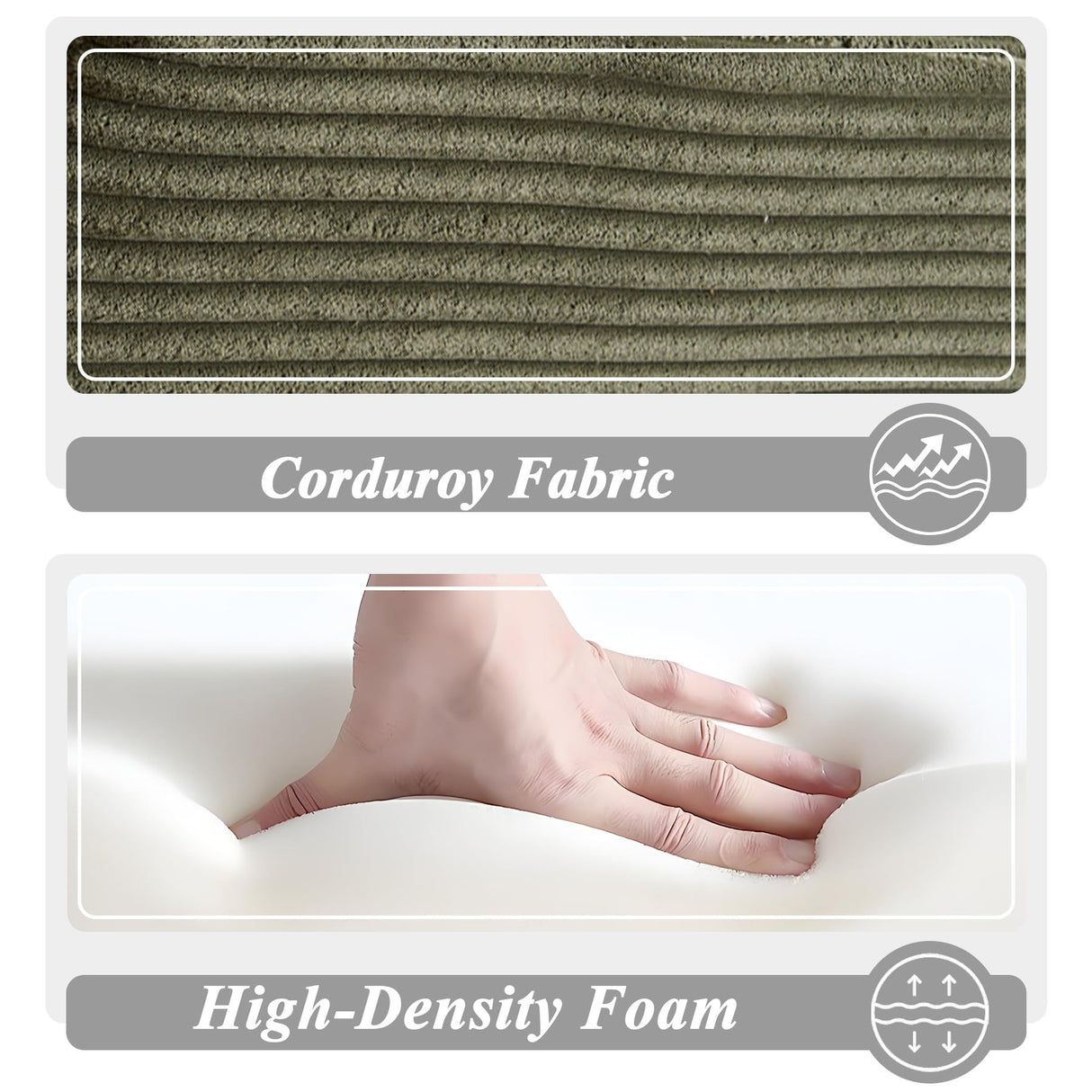 HRVEOCEI 49" Chaise Lounge Indoor, Oversized Chaise Lounge Chair with 3 Comfy Pillows for Living Room Bedroom, Wide Arms Corduroy Fabric High-Density Foam No Assembly Required (Sage Green) HRVEOCEI