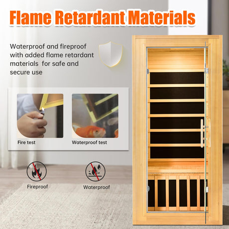 Far Infrared Sauna for Home 1 Person Hemlock Wood Dry Sauna Low EMF Heaters Panels Spa Indoor Sauna with Intelligent Control Panel 1180W, 31.5 * 31.5 * 67in Generic