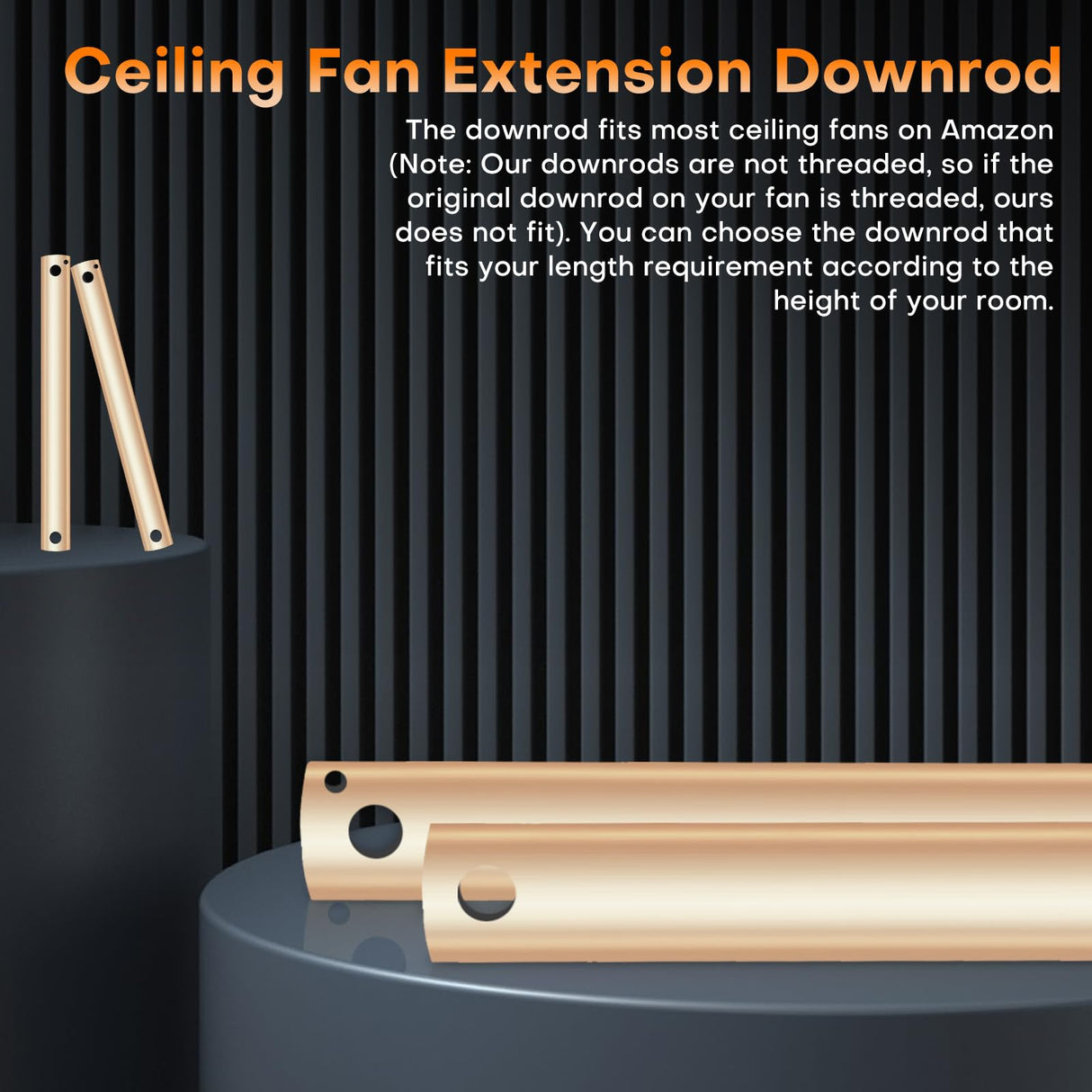 36 inch Ceiling Fan Downrod with Extension Cord,3 FT Downrod for Ceiling Fan,1 inch Outside Diameter,Ceiling Boom Suitable for a Wide Range of Fans (Gold,Not Threaded) Ruiyang