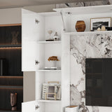 AIEGLE High Gloss Entertainment Center with Storage Bridge, Modern Media Console Table Wall Unit with Cable Management for 70 75 inch TV, TV Stand Set, White, 94.5”W AIEGLE