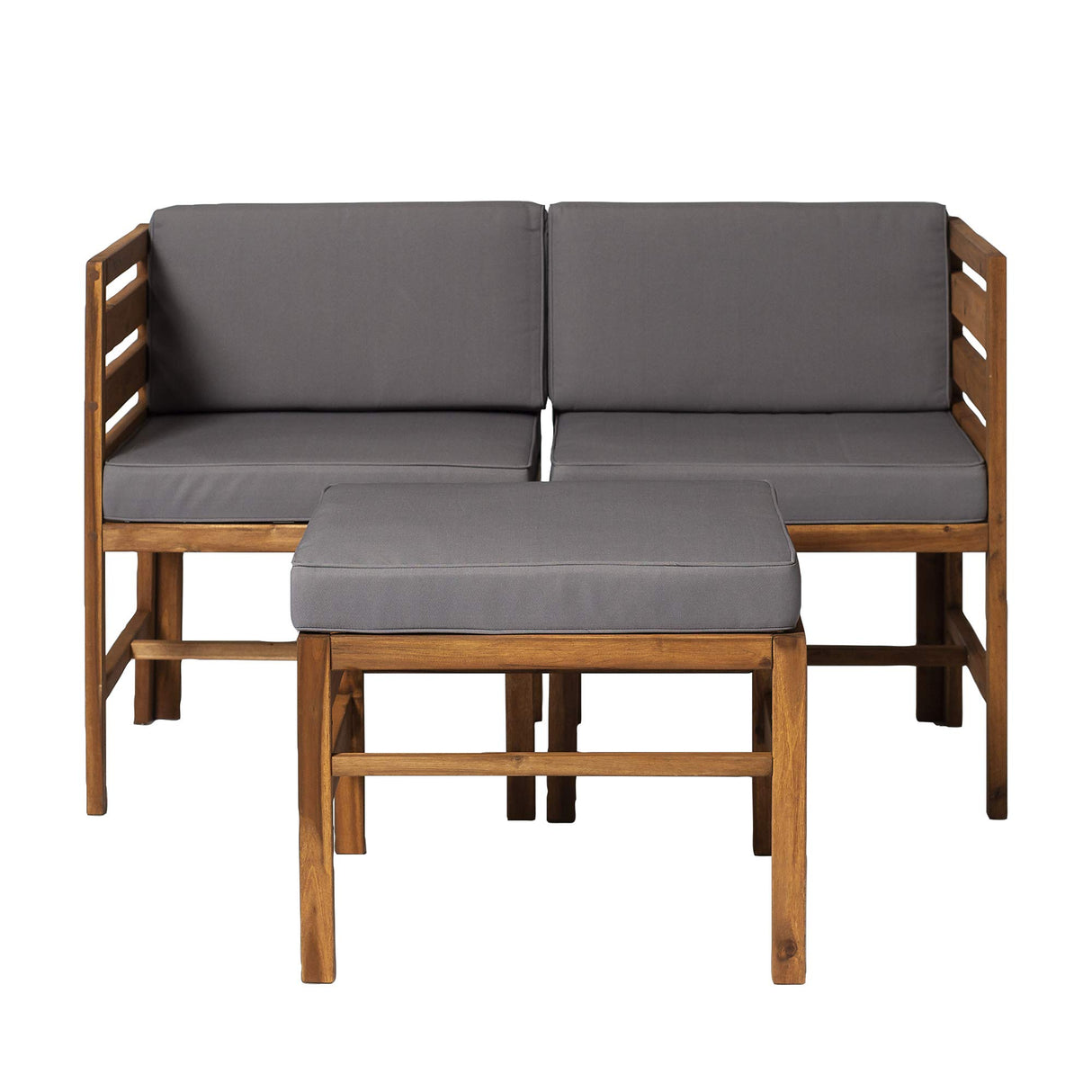 Walker Edison Ravello Contemporary 3 Piece Acacia Wood Outdoor Modular Chat Set with Cushions, Set of 3, Brown Walker Edison