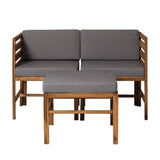 Walker Edison Ravello Contemporary 3 Piece Acacia Wood Outdoor Modular Chat Set with Cushions, Set of 3, Brown Walker Edison