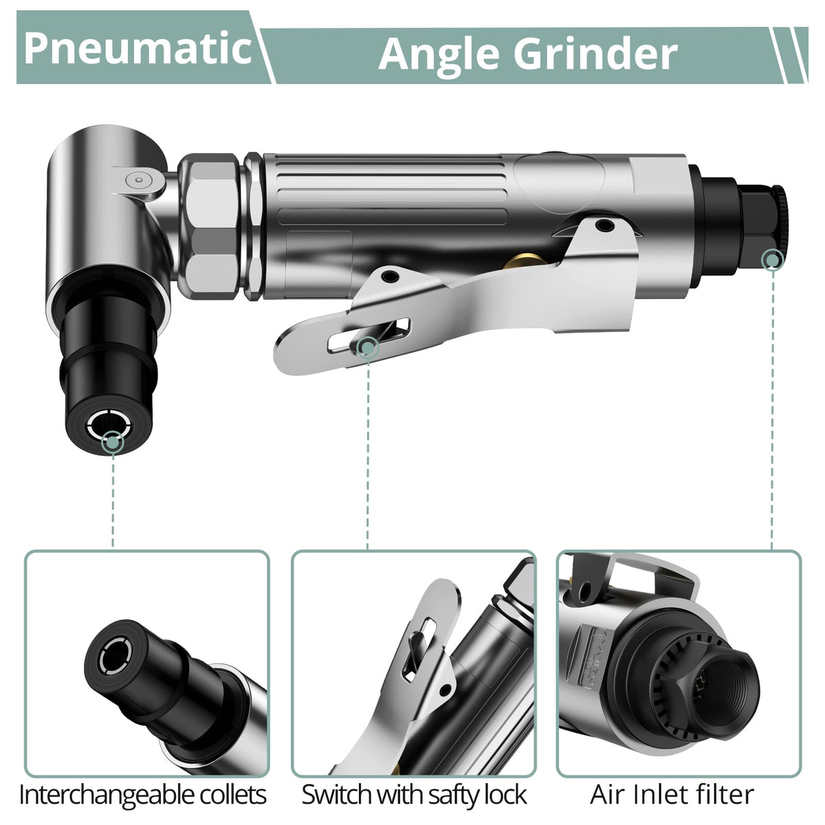 COLFULINE Angle Air Die Grinder 1/4" with 20 pcs 2" Roll Lock Sanding Discs, 90 Degree Heavy Duty 20,000 RPM Compressed Sander Polisher Tool for Contour Grinding, Polishing, Milling, Cutting COLFULINE