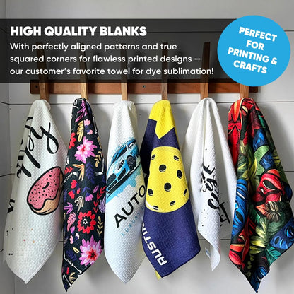 Microfiber Wholesale Sublimation Blanks Towels | Premium Sublimation Kitchen Towels | Waffle Weave Microfiber Towels | Tea Towels | Polyester Towels for Sublimation (16x24 Inches, Pack of 6)