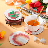Vesici 8 Pcs Pink Diamond Painting Coasters with Holder Abstract Plants Diamond Art Painting Coasters Boho Art Coaster Kit with Holder DIY Crafts Kits for Adults Beginner Gift Supplies(Pink) Vesici