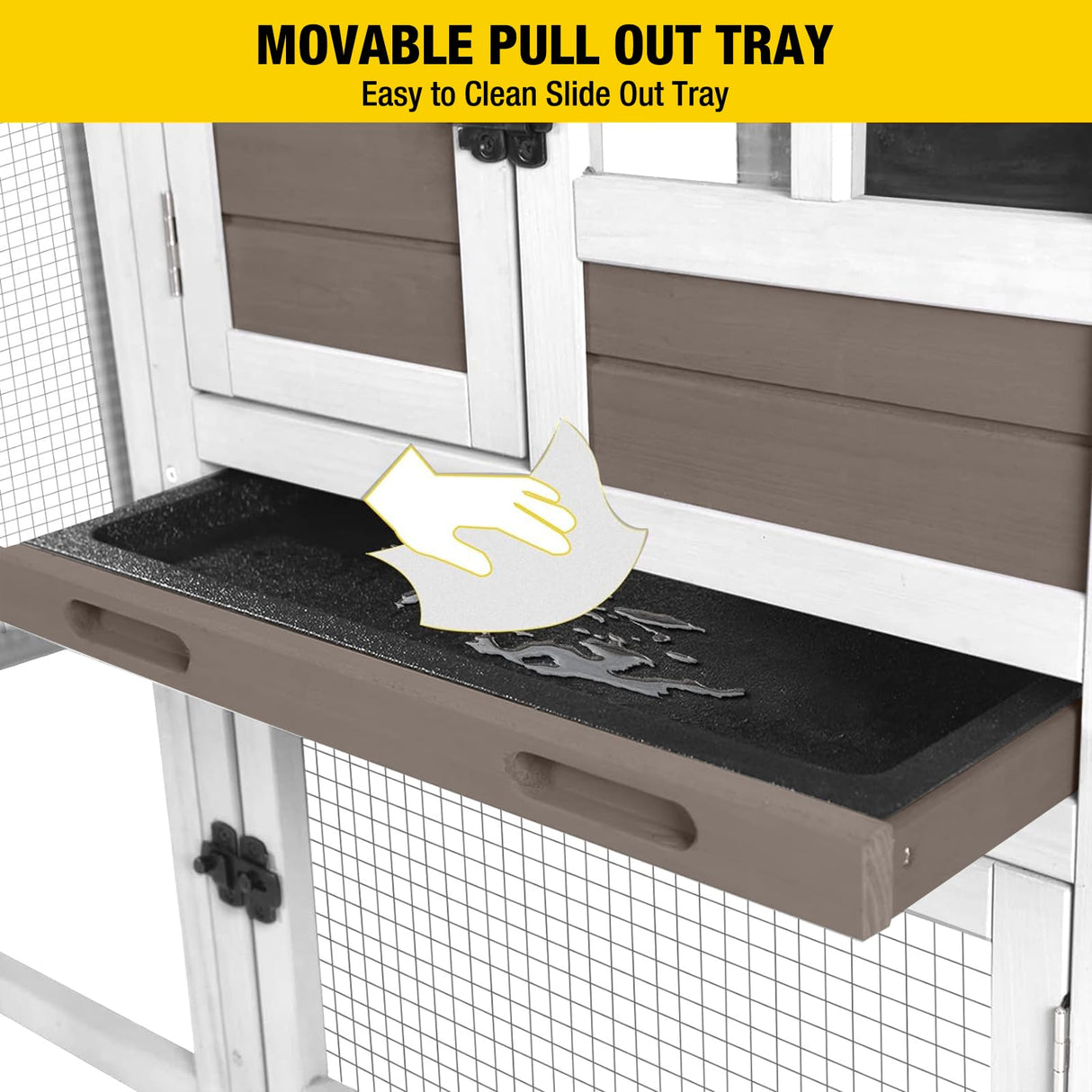 Aivituvin 51.6''L Rabbit Hutch Outdoor Chicken Coop Indoor Bunny Cage with Run,Guinea Pig House Pull Out Upper Tray (51.6" L x 25.2" W x 36.2" H, Brown-1 Set) Aivituvin