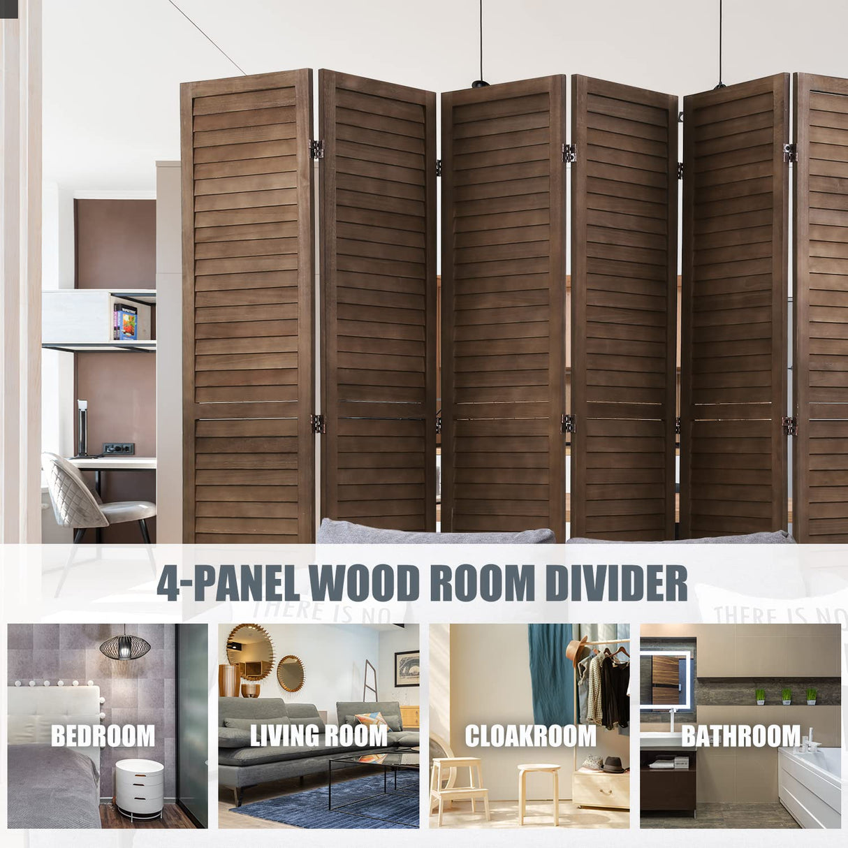Room Divider 6 Panels, 5.75FT Wooden Room Divider Wall Folding Privacy Screens Freestanding Partition for Home Office Bedroom NChanmar