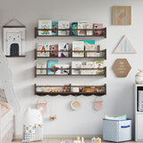 ECOOCE 34Inch Nursery Bookshelves,Set of 4,Wall Floating Shelf Kids Coat Rack with 6Hooks,Hanging Book Shelf for Baby Nursery Room Décor (Dark Brown, 34) ECOOCE