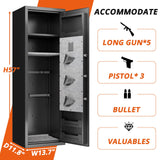 Gun Safes Cabinets Biometric Fingerprint Gun Safes Fireproof for 5 Home Rifle Shotguns and 3 Pistols with 3 Ammunition Storage Rack and Led Light Hymnxemo