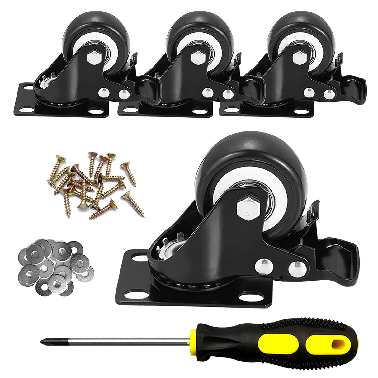 Caster Wheels, 2 inch Casters, Casters Set of 4 Heavy Duty - CLOATFET Locking Casters, Swivel Casters with Brake (Top Plate), Non Marking Black Castor Wheels for Cart Furniture Workbench CLOATFET