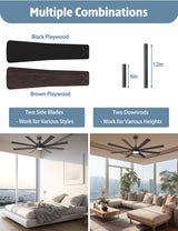 Autoday 62 Inch Ceiling Fans with Lights and Remote - Wood/Matte Black Ceiling Fan, Quiet DC Motor, 3 CCT, Modern Dimmable LED Lighting & Ceiling Fans for Bedroom Living Room Patio, Indoor/Outdoor Autoday