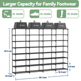 DYJIEKAI Large Shoe Rack Organizer, 4-Row 8-Tier Tall Shoe Storage Shelf for Closet, Entryway, Garage, Metal Free Standing Shoe Holder for 56-64 Pairs Shoes, Sturdy Stackable Shoe Stand for Bedroom DYJIEKAI