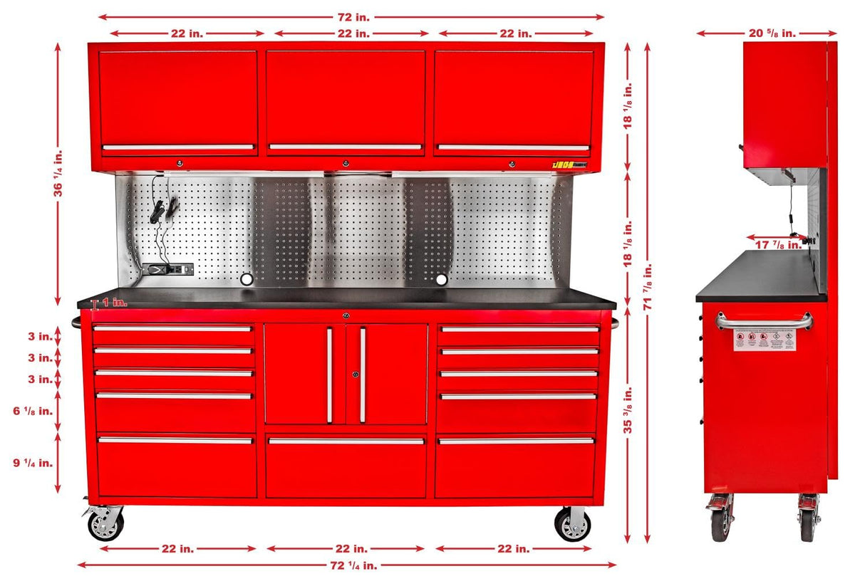 JEGS 72 in. 11-Drawer Rolling Tool Cabinet with Upper Storage [Red] JEGS
