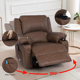 Rocker Recliner Chairs with Massage and Heat, Overstuffed Leather Swivel Recliner Chairs for Adults, Manual Rocking Single Sofa Lounge Chair Recliners with Cup Holders for Living Room,Men,Women,Brown KCREAM