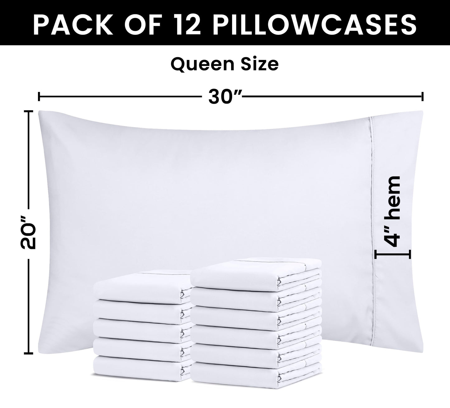 Utopia Bedding Queen Pillow Cases - Pack of 12 - Envelope Closure - Soft Brushed Microfiber Fabric - Shrinkage and Fade Resistant Pillow Covers Queen Size 20 X 30 Inches (Queen, White)