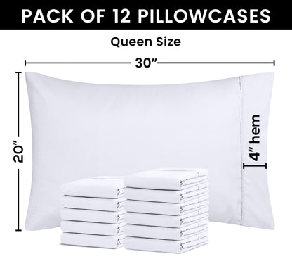 Utopia Bedding Queen Pillow Cases - Pack of 12 - Envelope Closure - Soft Brushed Microfiber Fabric - Shrinkage and Fade Resistant Pillow Covers Queen Size 20 X 30 Inches (Queen, White)