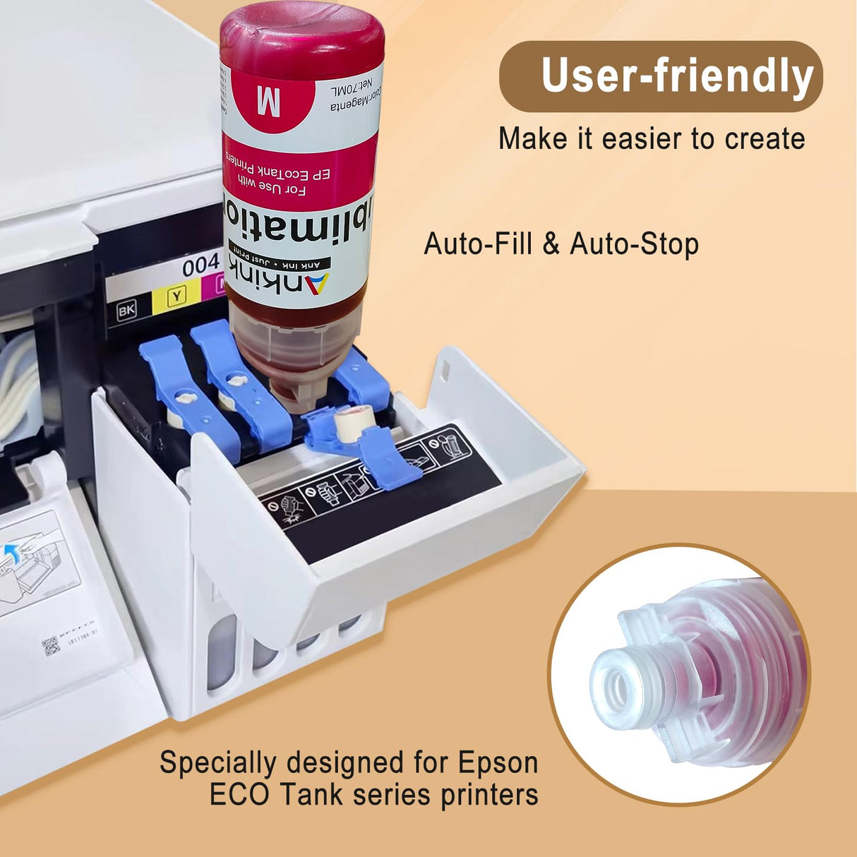 Ankink Sublimation Ink 502 522 Autofill for Epson Ecotank ET-2800 ET-2803 ET-2850 ET-2720 ET-2760 ET-4800 ET-15000 ET-2400 ET-3760 ET-4760 Heat Press Transfer on Mugs T-Shirts Anti-UV ICC-Free Ankink