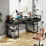 ODK Office Small Computer Desk: Home Table with Fabric Drawers & Storage Shelves, Modern Writing Desk, Black, 48"x16" ODK