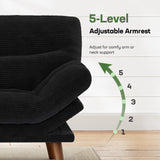 Marsail Futon Sofa Bed, Futon Couch with Adjustable Backrest & Armrests, Convertible Small Sleeper Sofa Bed for Small Apartments, Study Room, Office, Corduroy Loveseat, Black Marsail