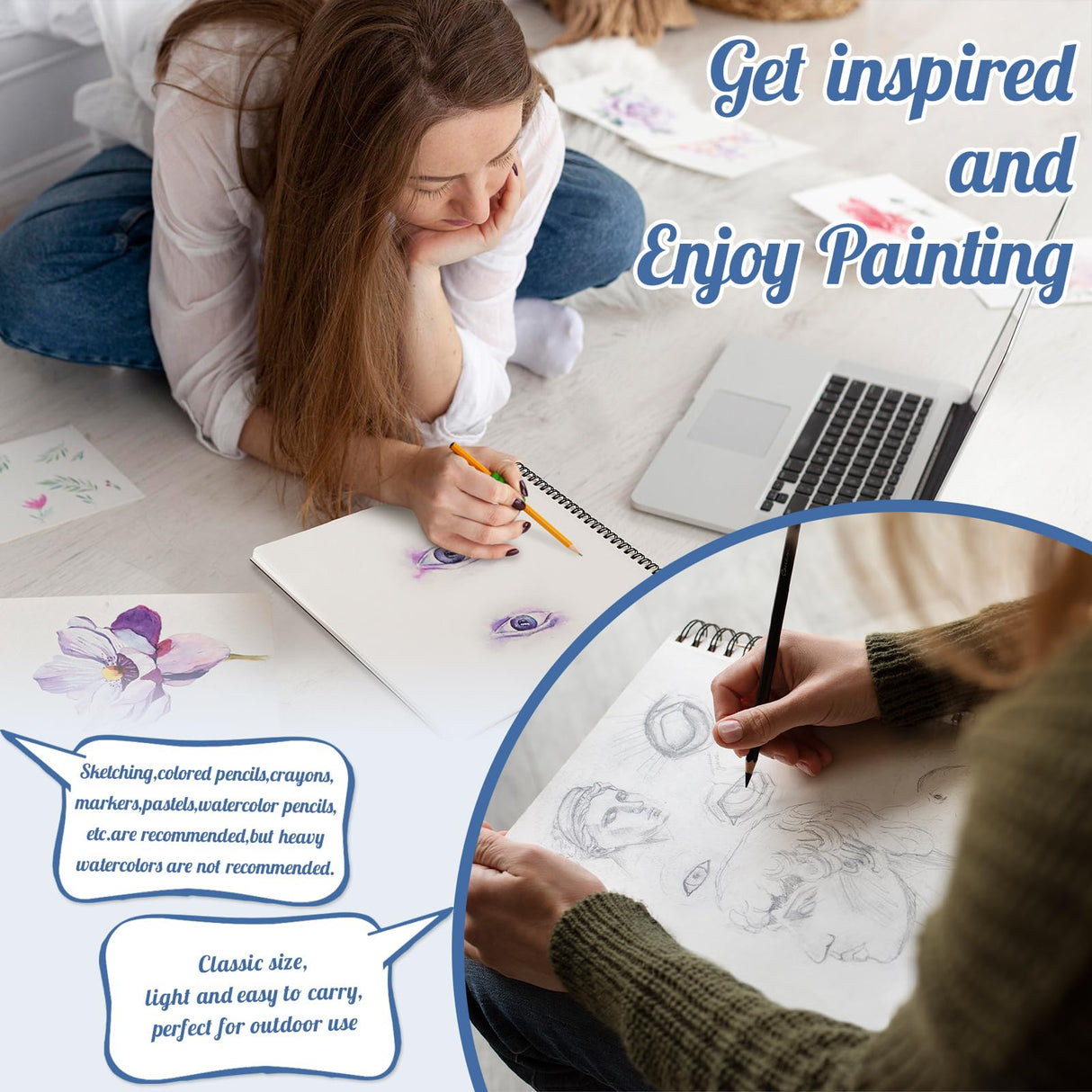 135lb/200gsm Marker Paper Pad, 8.3×8.9in Double Sided Bleedproof Sketch Pad, 30 Sheets Art Paper Spiral Sketchbook, Smooth Painting Coloring Alcohol Marker Paper for DIY, Gift Prudiut