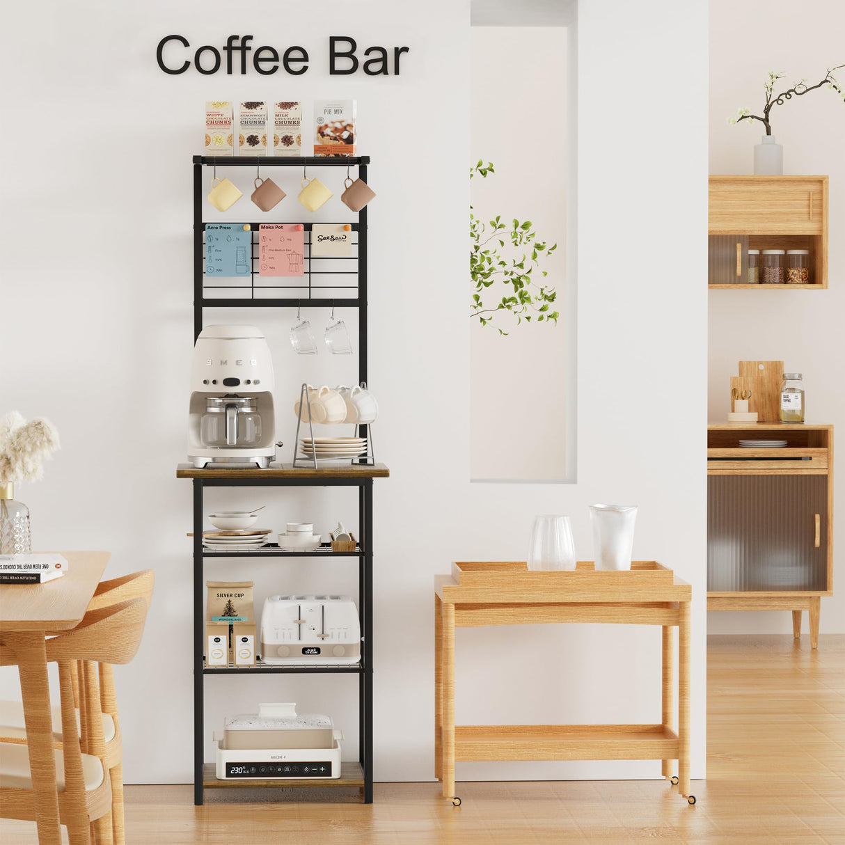 BUTUNITA Coffee Bar Station with 5 Tiers - Small Coffe Bar Kitchen Shelf with 4 S-Shaped Hooks - Corner Storage Baker's Rack for Small Spaces, Entryways, and Living Rooms BUTUNITA