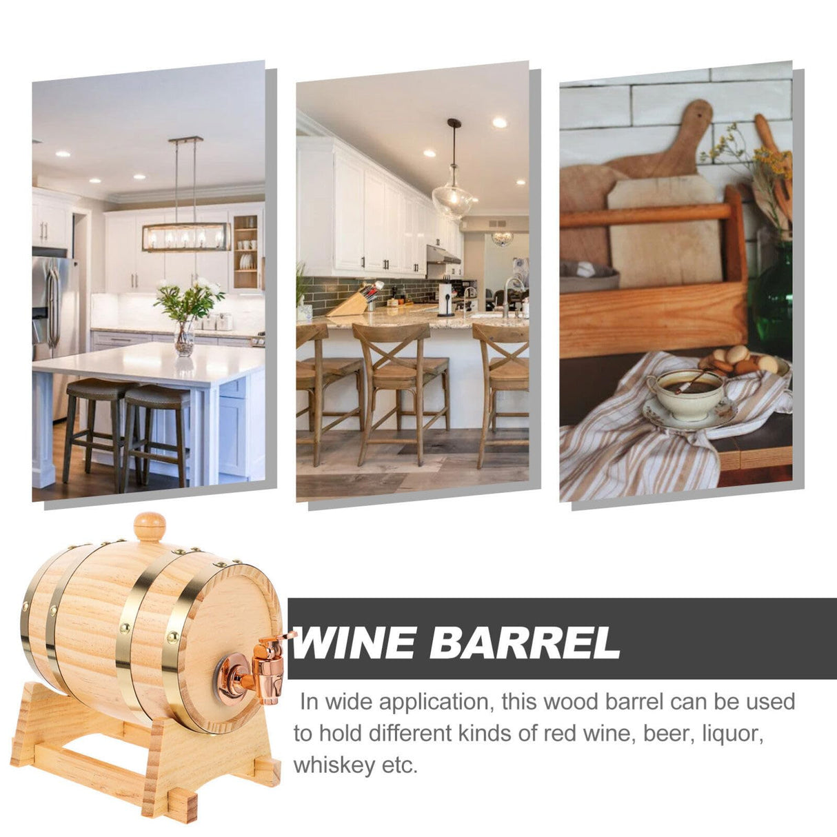 DEARMAMY 1 Set Oak Aging Barrel with Wood Stand, Mini Whiskey Barrel Wine Bucket with Spigot for Home Beer Liquors Distiller Brewer 0.8 L DEARMAMY