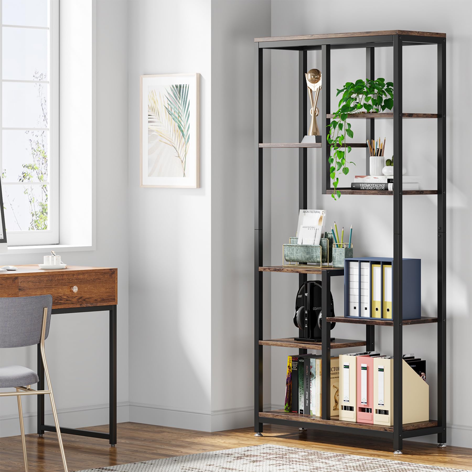 Tribesigns Industrial 6-Tier Bookshelf Set of 2 – Stylish Open Storage Bookcases for Living Room and Home Office - WoodArtSupply