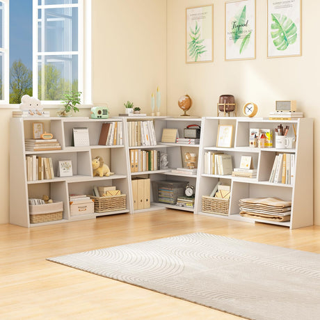 IOTXY Modular White 3-Tier Extendable Ladder Bookshelf for Small Spaces IOTXY