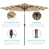 Best Choice Products 10ft Solar Polyester LED Lighted Patio Umbrella w/Tilt Adjustment and UV-Resistant Fabric - Tan Best Choice Products