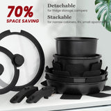 KIKCOIN 20 Pcs Pots and Pans Set Non Stick, Detachable Handle Cookware Sets Nonstick, Non Toxic Induction RV Kitchen Cooking Set with Removable Handles, Dishwasher/Oven Safe, Easy Clean (Black) Kikcoin