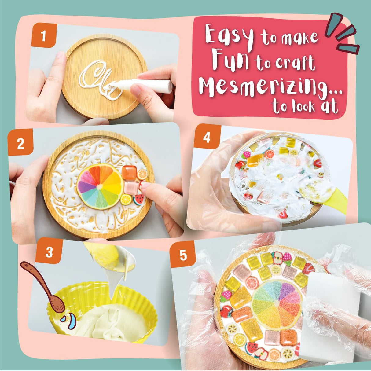 Glittery Garden Mosaic Craft Kit - Decorate Your Own Unicorn and Rainbow Design Coaster with Glass Tiles. Birthday Gift, Fun DIY Art and Craft Supplies. Girls, Kids & Teens Activity Kit Glittery Garden