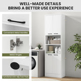 Tangkula 75" Tall White Bathroom Storage Cabinet with 4 Doors & 2 Open Shelves Tangkula