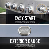 Kenmore 4-Burner BBQ Gas Grill with Side Burner, 53,000 BTUs, Cast Iron Grates, Electronic Ignition, Warming Rack, Open Cart Design, All-Terrain Wheels, Stainless Steel/Black Kenmore