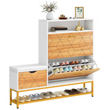 YITAHOME Shoe Cabinet with 2 Flip Drawers for Entryway, Large Shoe Storage Cabinet with Shoe Storage Bench, Hidden Narrow Shoe Rack with Door for Living Room, White YITAHOME