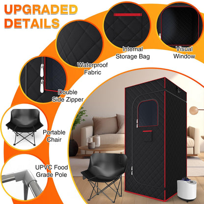 AgiiMan Portable Sauna Box for Home - Four-Sided Full-Size Steam Sauna Tent with 3 L Steamer, Chair, Remote Control, Health Benefits and Relaxation