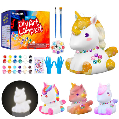 LBOLYUMEG Paint Your Own Unicorn Lamp Kit, Art Supplies Arts and Crafts for Kids Ages 8-12,Girls 8-12,Night Light Kids Crafts Ages 4-8,Birthday Gifts.