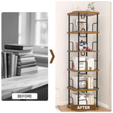 TEROL 5-Tier Rotating Book Shelf, 360° Display Spinning Bookshelf Tower, Book Organizer, Floor Standing Bookcases for Small Space, Corner Book Shelf for Bedroom, Living Room, Study Room (RUSTIC BROWN) TEROL