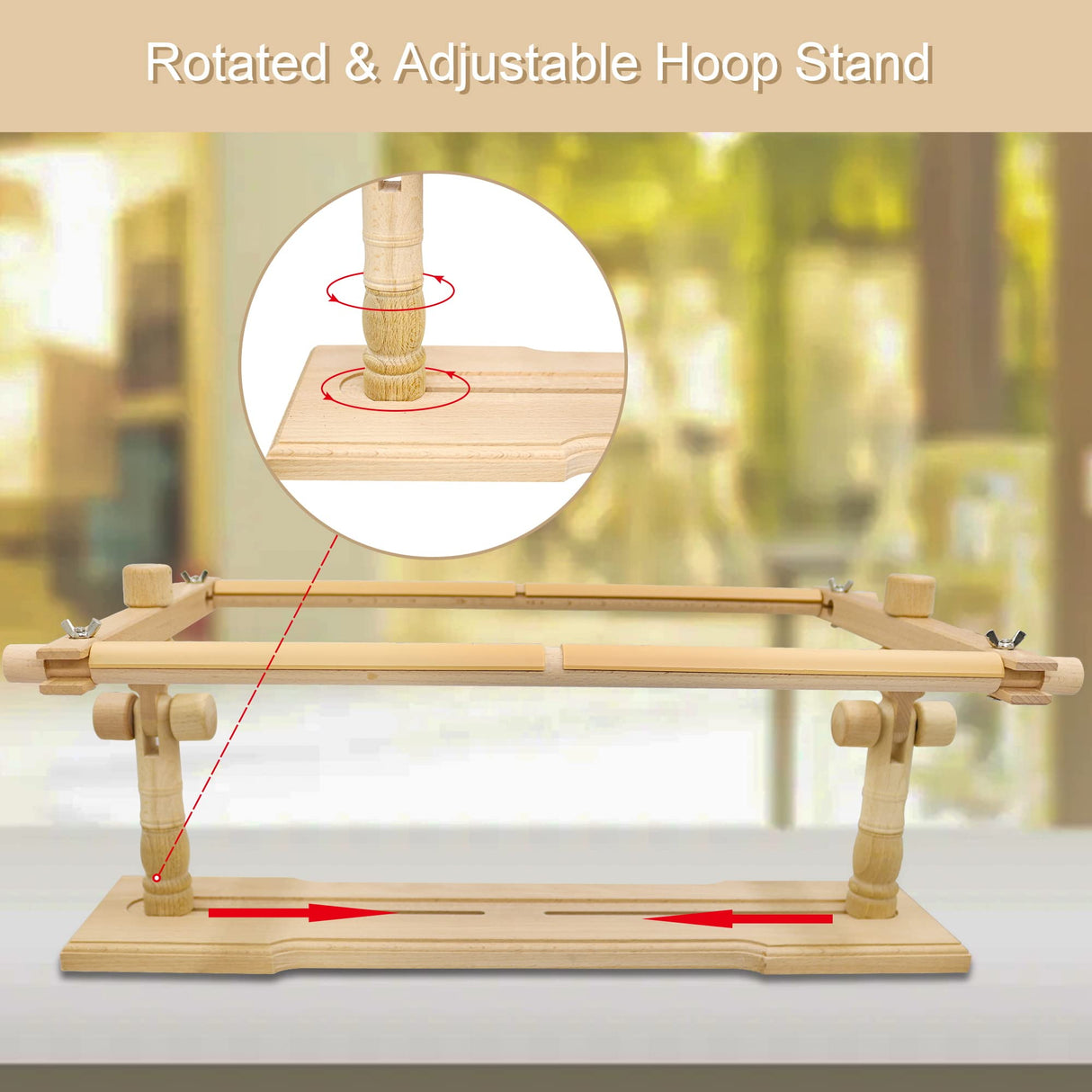 Rotated Table Embroidery Frame Stand - Adjustable Cross Stitch Scroll Frame, Beech Wood Quilting Frame Needlepoint Holder Stretch Bar for Stitching Sewing Craft guofa